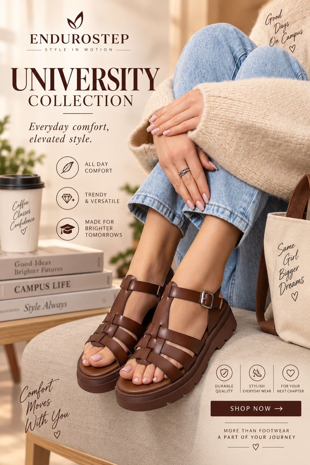 Enduro Step University Collection Brown Sandals
