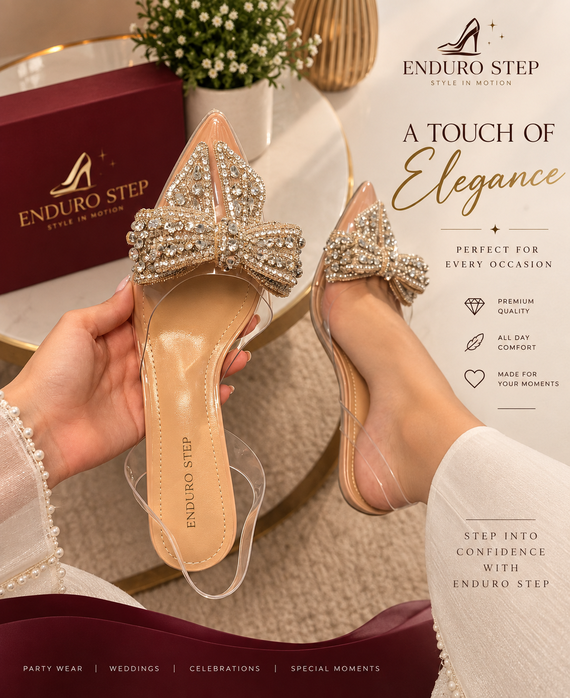 Enduro Step Silver Rhinestone Heels